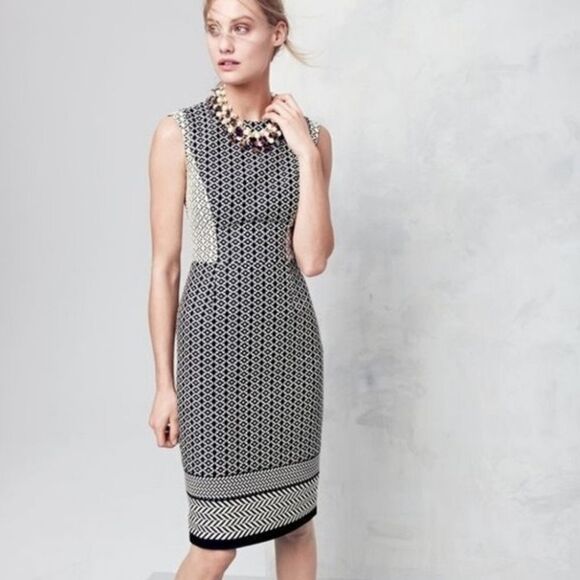 J. Crew Black/White Paneled Geometric Jacquard Dress Size 00 - Picture 1 of 10